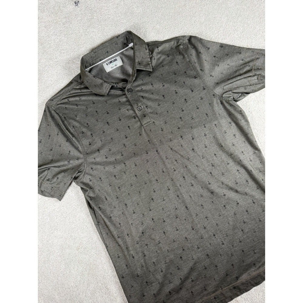 Linksoul Polo Shirt Mens M Gray Tempus Fugit Geometric All Over Print‎ Dry tek